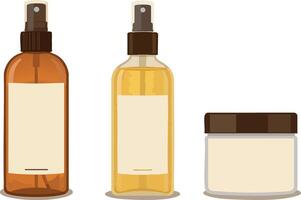Cosmetic bottles and jar set with blank labels for skincare products illustration vector