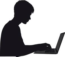 Silhouette of Young Man Working on Laptop Computer in Profile Illustration vector