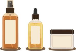 Skincare bottles and jar set with spray and dropper for beauty routine illustration vector