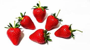 Strawberry isolated. Strawberries with leaf isolated on white background. Side view strawberries. photo