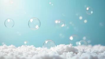 Soap Bubbles Floating Over Soft White Surface photo