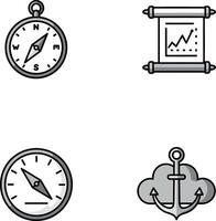 Compass barometer anchor navigation and chart icons set collection vector
