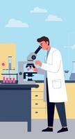Scientist using microscope in laboratory research environment illustration vector