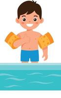 Boy Wearing Floaties Swimming Pool Summer Activity Child Playing Illustration vector