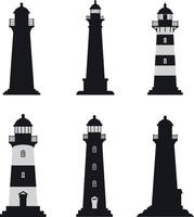 Lighthouse silhouette and striped lighthouse collection for nautical and coastal design vector