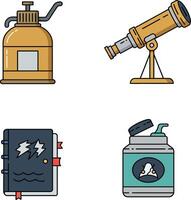 Vintage microscope soap dispenser telescope and science notebook illustration set vector