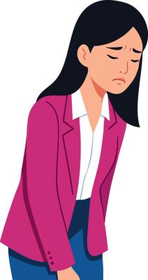 Sad young woman wearing pink jacket and white shirt looking down in disappointment illustration