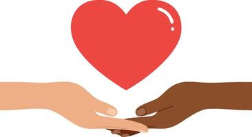 Heart symbol held by diverse hands representing love and unity illustration vector