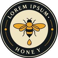 Bee emblem with honey drop and black gold color scheme illustration for natural product label vector