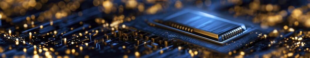 A computer chip on a blue background photo