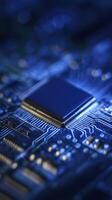 Close up of a computer chip on a circuit board photo