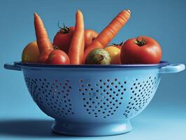A fresh vegetables in blue nder looks inviting and healthy, filling frame with vibrant color and promise photo