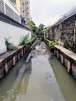 A water pollution canal looking neglected. dirty water running through concrete canal seems abandoned photo