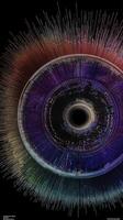 This features complex, circular data visualization with vibrant colors radiating from center, resembling cosmic or abstract eye. intricate lines and text suggest detailed mapping or network photo