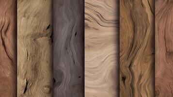 Variety of seamless old wood textures in different shades and patterns, showcasing natural grain and color variations. These textures are ideal for design and decoration projects photo