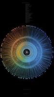This features circular data visualization with gradient of colors ranging from orange to blue, representing complex information radial format. intricate lines and nodes create visually striking photo