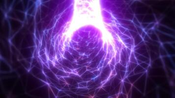 Triangular mesh network of glowing purple energy forming a digital vortex, symbolizing neural networks or quantum fields video