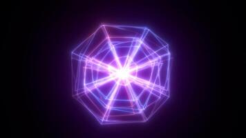 Radiating purple-blue geometry with glowing radial lines forming a luminous digital structure on dark background video