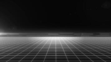 A black and white digital grid landscape with a minimalist futuristic design and a dark atmosphere background, evoking retro sci-fi aesthetics, in high quality 4k, motion design video