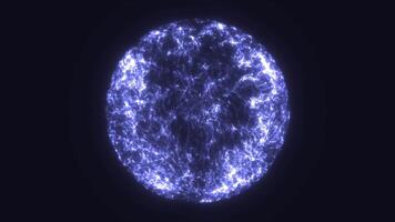 Glowing electric blue sphere composed of intricate flowing light threads against a dark backdrop video