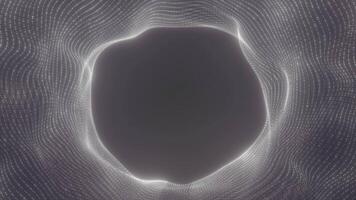 Abstract glowing portal with smooth wave-like white dots forming a circular vortex on a dark background video