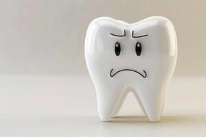 A tooth with sad eyes on a white background photo