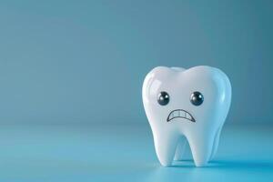 A tooth with a sad face on a blue background photo