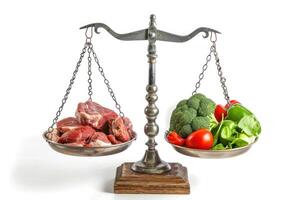 A scale with meat and vegetables on it photo