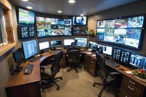 A large room with multiple monitors photo