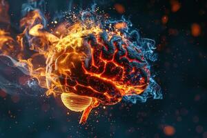 A burning brain with smoke coming out of it photo