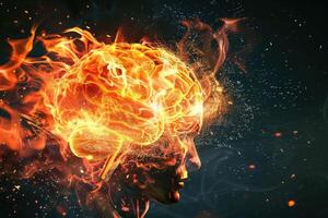 A burning brain with flames coming out of it photo