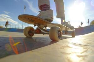A person riding a skateboard on a skateboard ramp photo