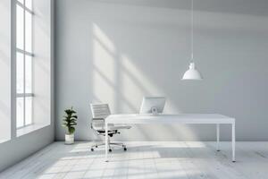 White office with a computer desk and chair photo