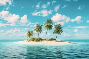 Tropical island with palm trees in the ocean photo