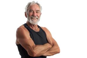 An older man with a beard and a tank top photo