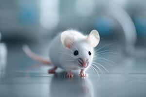 A white mouse is standing on a table photo