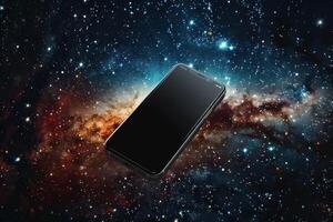 A smartphone in space with a galaxy background photo
