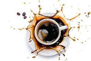 A cup of coffee with a splash of liquid photo