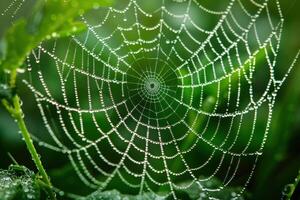 A spider web with dew on it photo