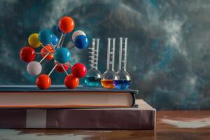A stack of books and a science experiment photo