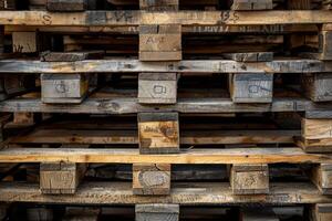 A close up of a stack of wooden pallets photo