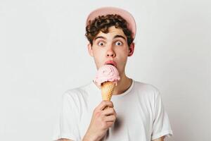 A man is holding an ice cream cone photo