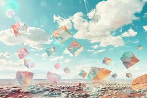 A digital painting of cubes floating in the air photo