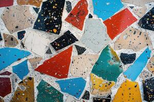 A colorful wall with many different colored pieces photo