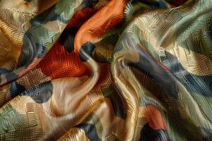 A close up of a colorful fabric with a pattern photo
