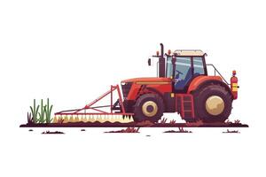 Tractor with plow and grass on a white background photo