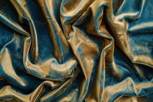 A blue and gold silk fabric with a pattern photo