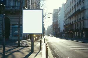 An empty street with a billboard on the side photo