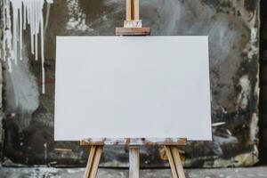 An easel with a blank canvas on it photo