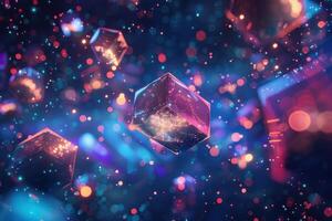 3d rendering of cubes floating in the air photo